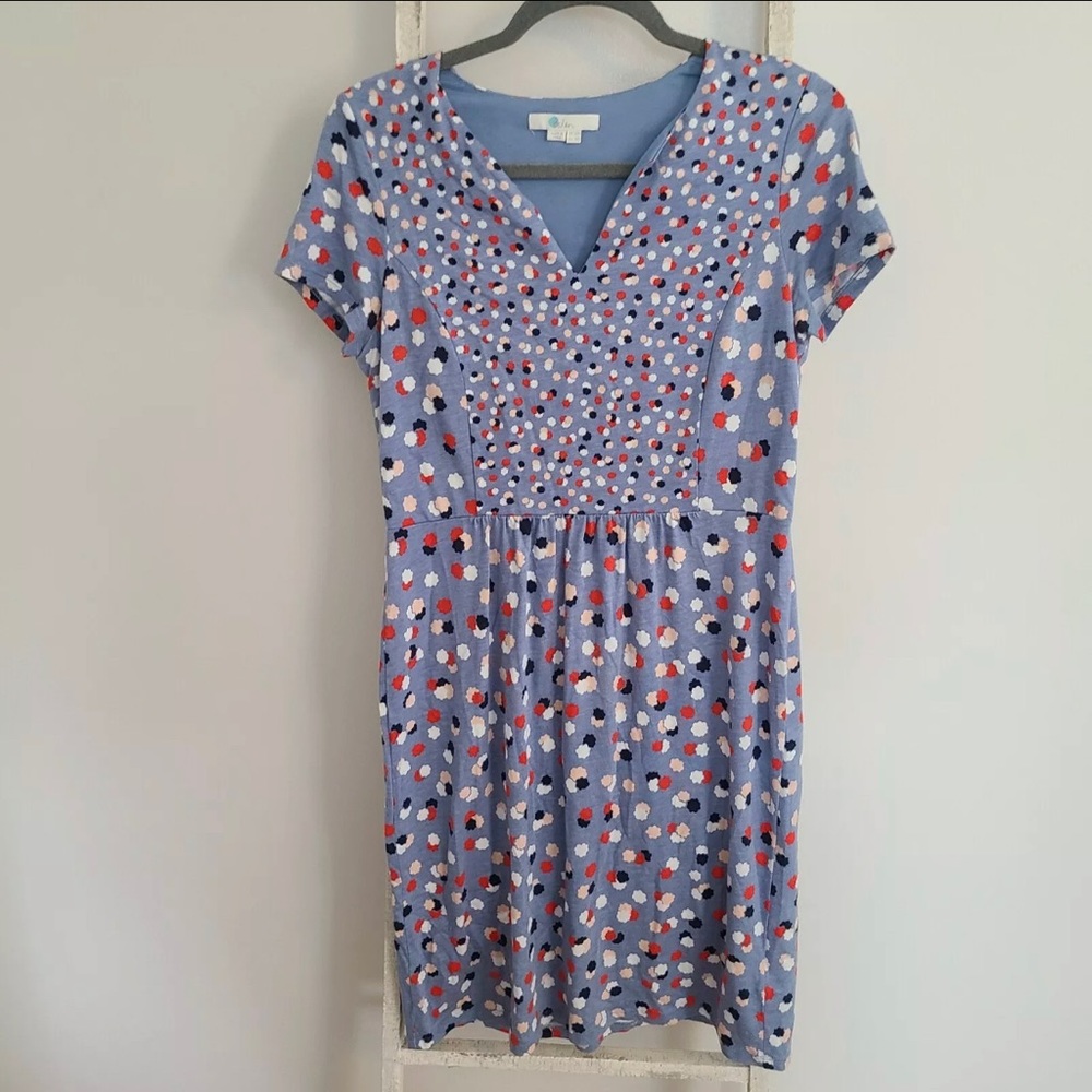 Boden Dress Emory Jersey Sheath Periwinkle Blue Polka Dot Women's Size US 8R